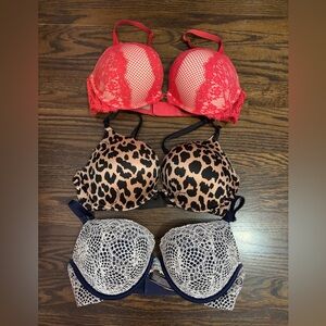 Victoria's Secret bra bundle all 34 D push-up leopard navy red lace